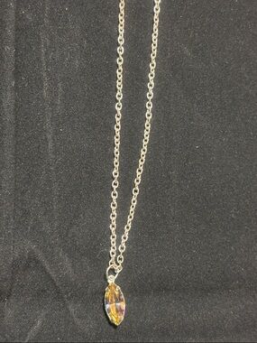Hand Crafted Gold-Tone Chain Necklace with Iridescent Marquise Crystal
